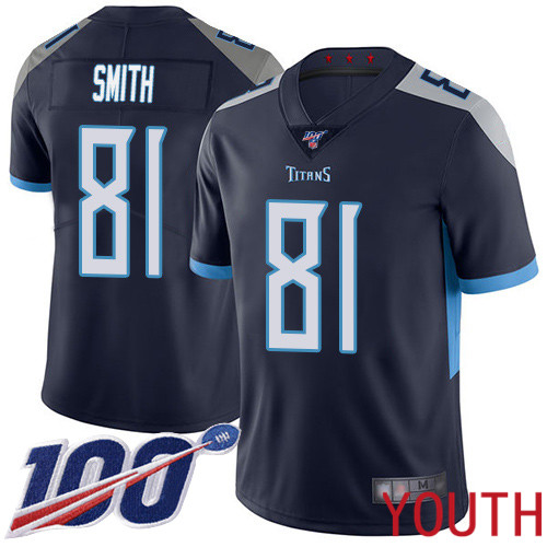 Tennessee Titans Limited Navy Blue Youth Jonnu Smith Home Jersey NFL Football #81 100th Season Vapor Untouchable